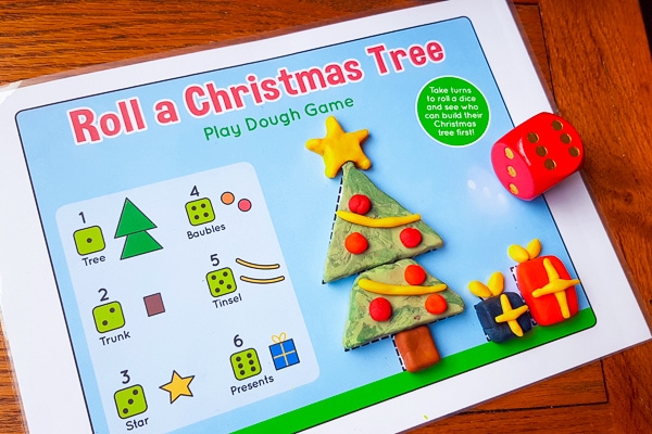 Christmas tree play dough mat game