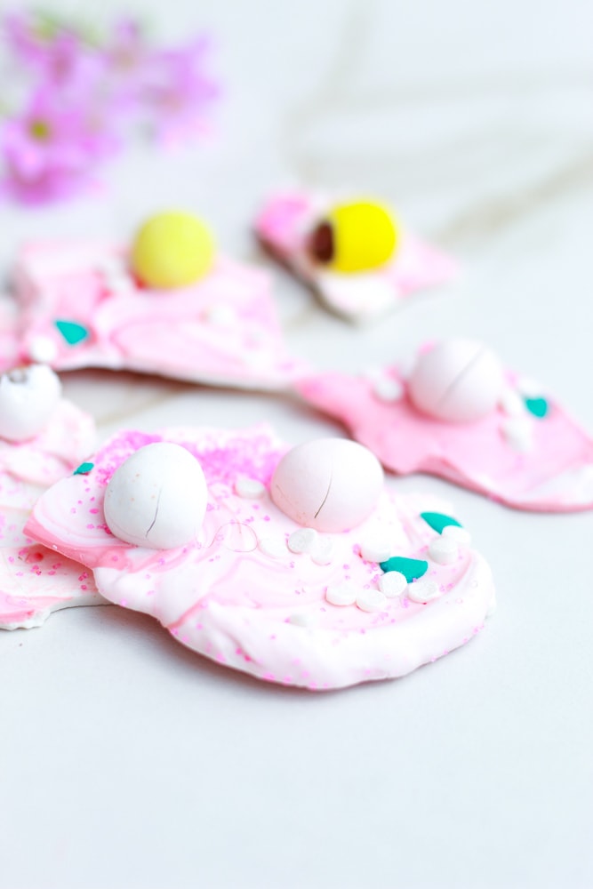 Making chocolate Easter Bark using Candy Melts. 