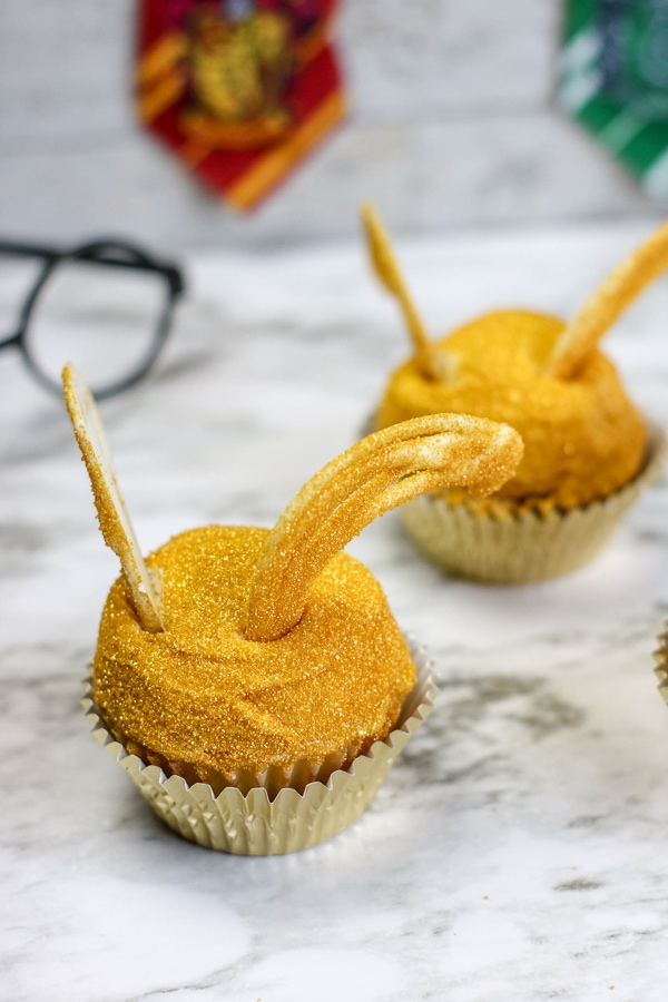 Golden snitch cupcakes for Harry Potter Party