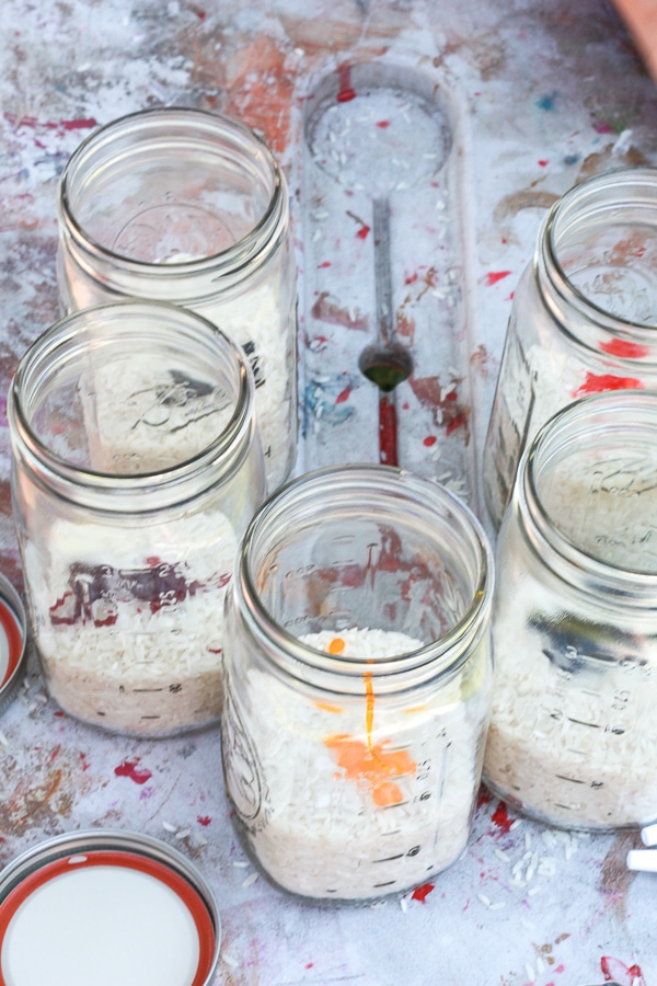 Dying rice for rainbow rice sensory bins