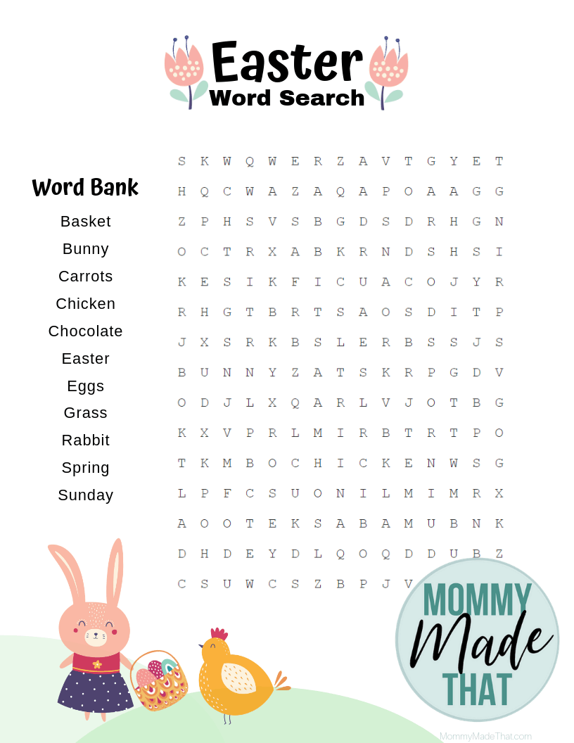 Medium difficulty Easter word search for kids