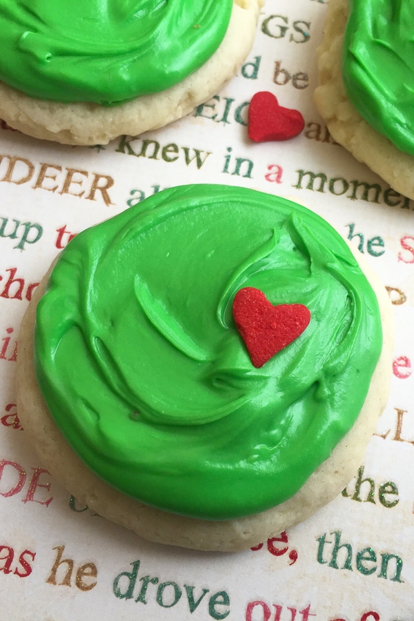 green Grinch heart sugar cookies