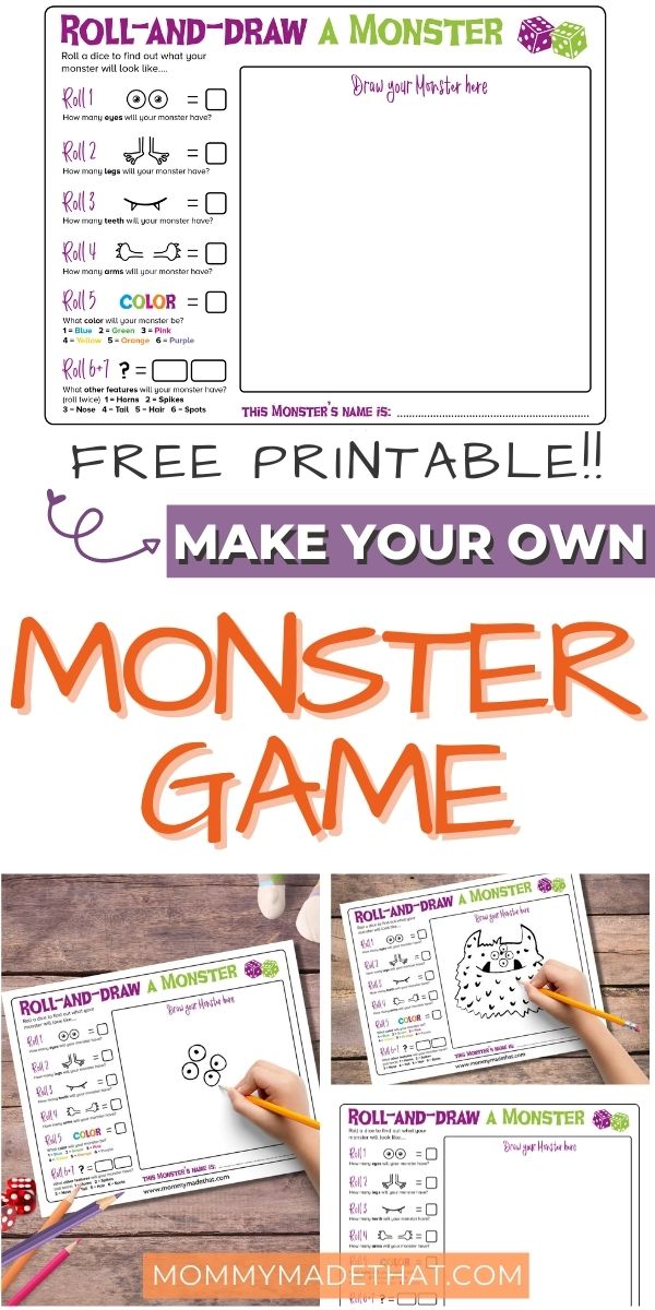 Build your own monster game for kids, free printable