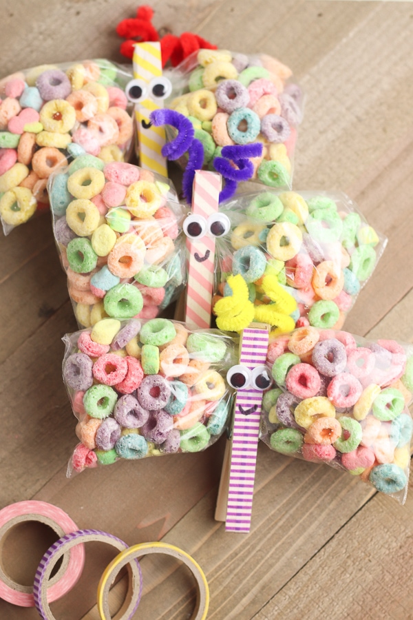 3 butterfly clothespin snack bags