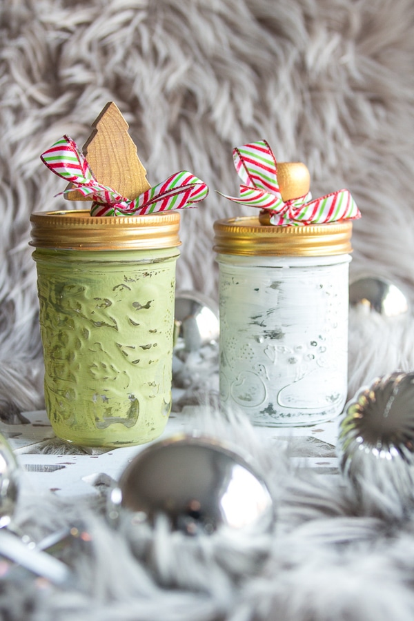 Christmas painted mason jars to fill and give as gifts