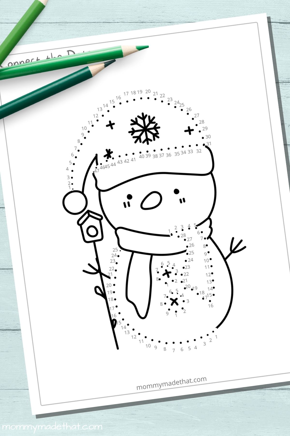 snowman dot to dot activity for kids at christmas